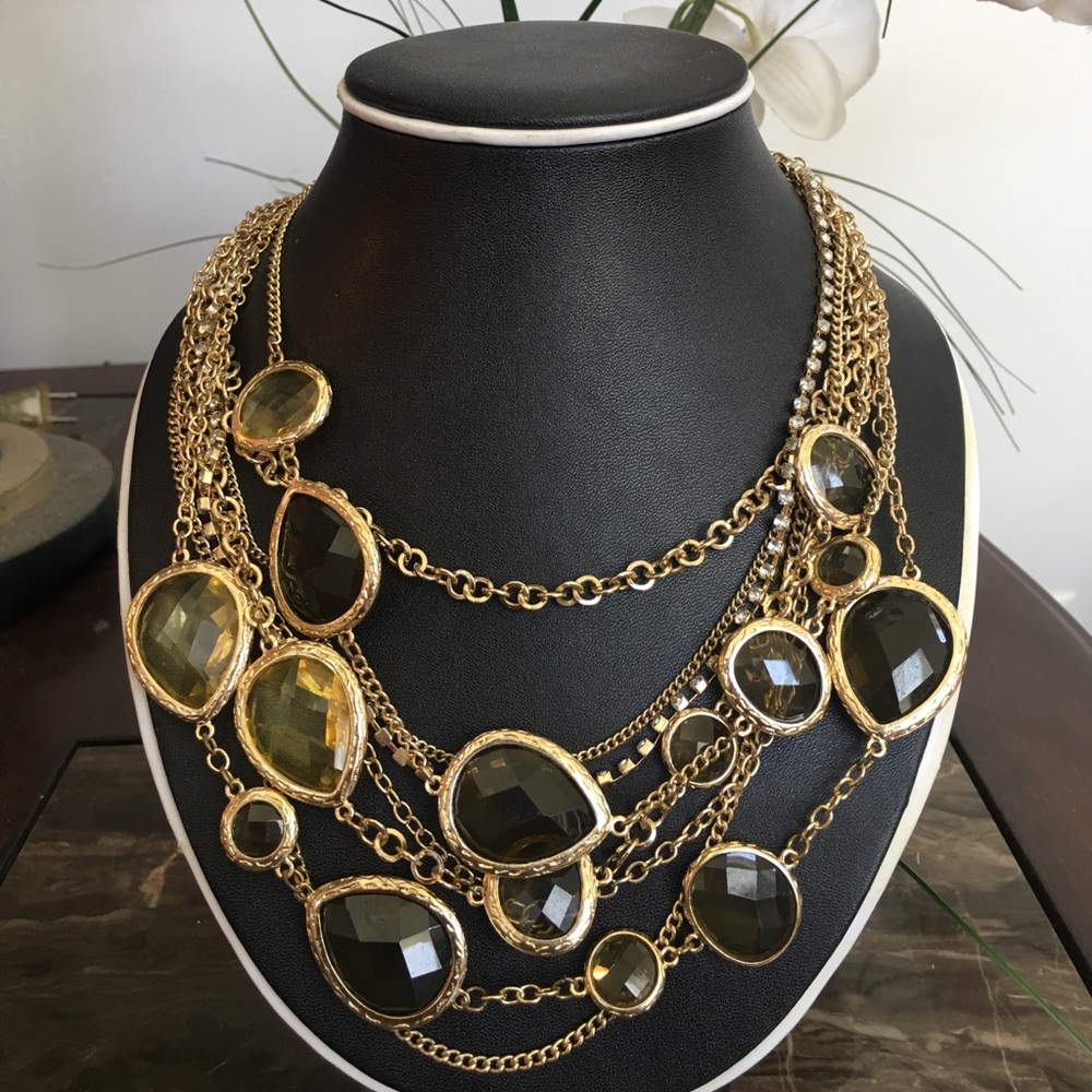 Multilayer gold tone gorgeous necklace